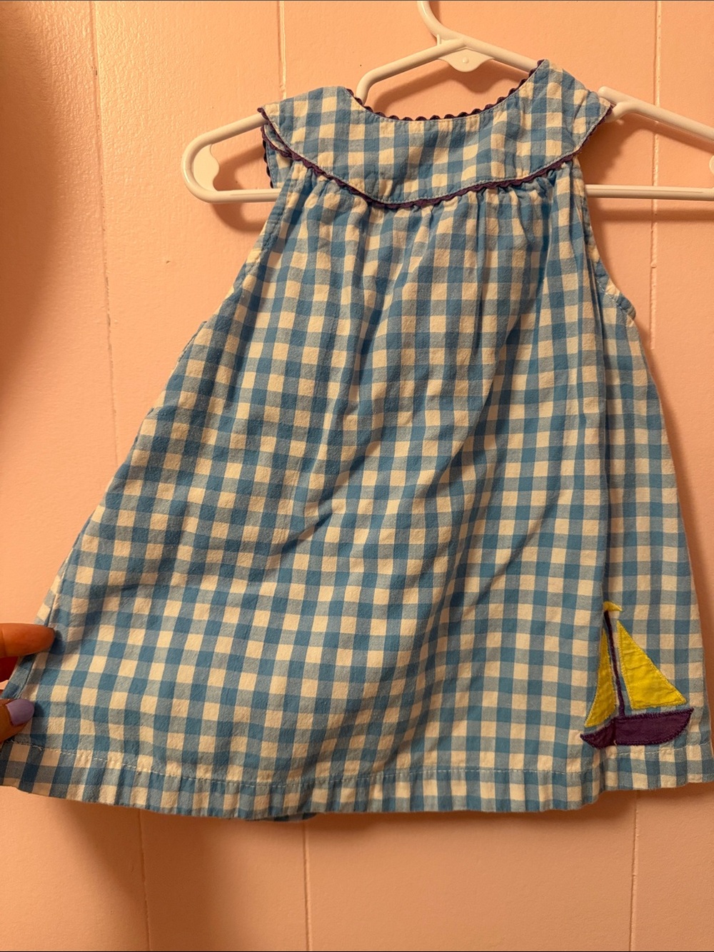 Baby Boden Blue Gingham Sailboat Appliqué Dress - Picture 6 of 7